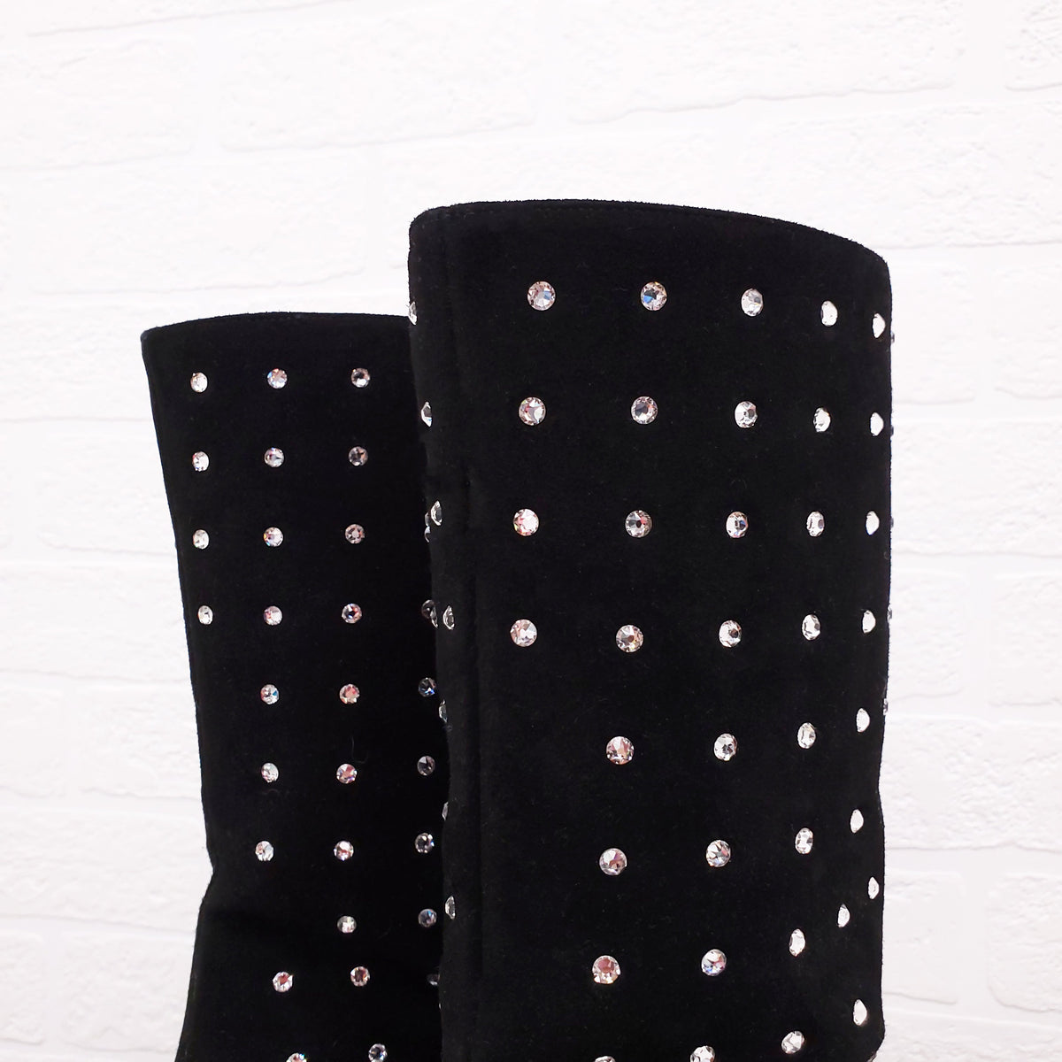 THE ATTICO BLACK SUEDE SWAROVSKI EMBELLISHED 'SOFIA' BOOTIES - SIZE 37