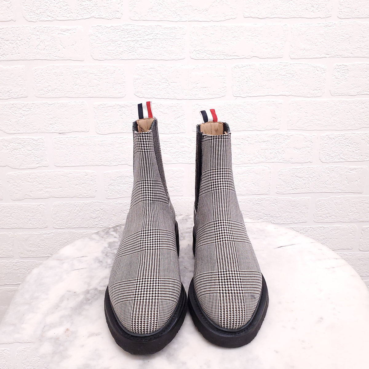 THOM BROWNE PLAID CHELSEA BOOTS - SIZE 38.5