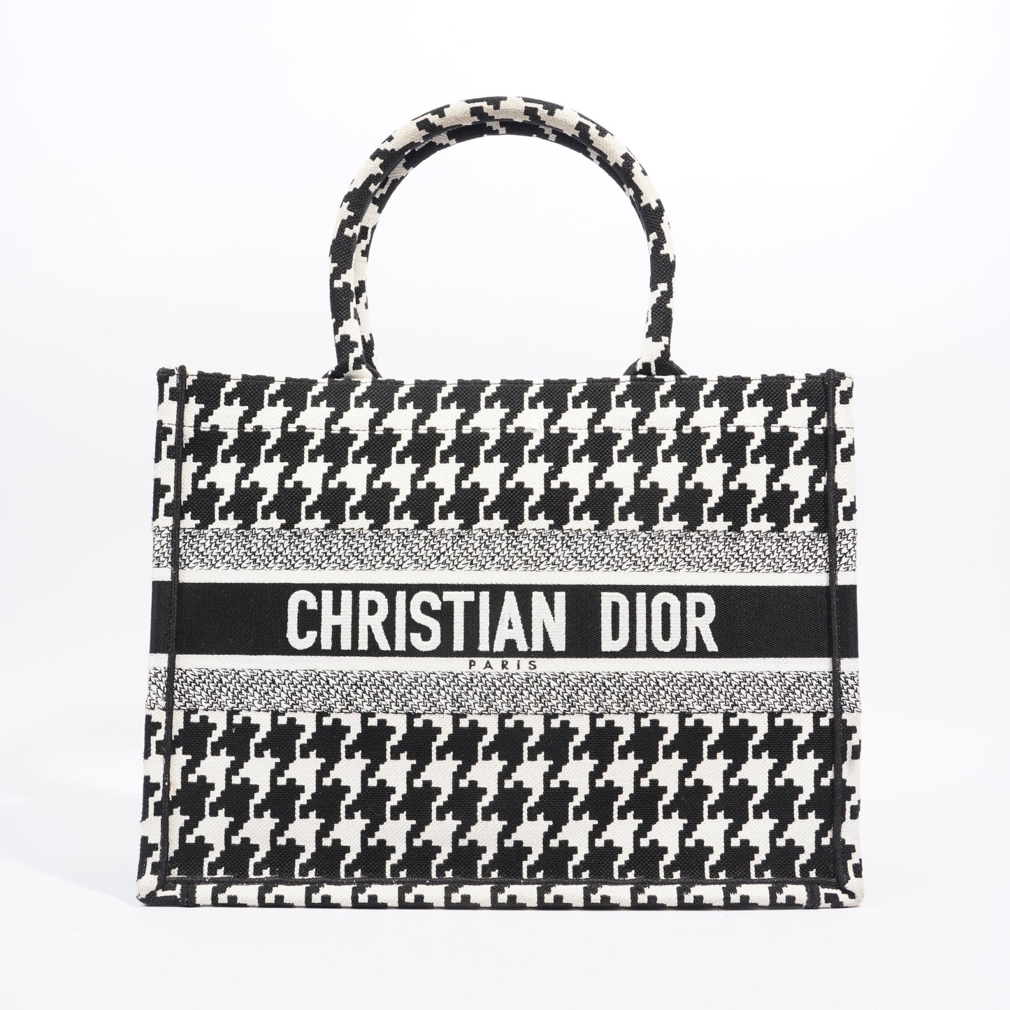 Christian Dior Houndstooth Book Tote Black / White Canvas Medium