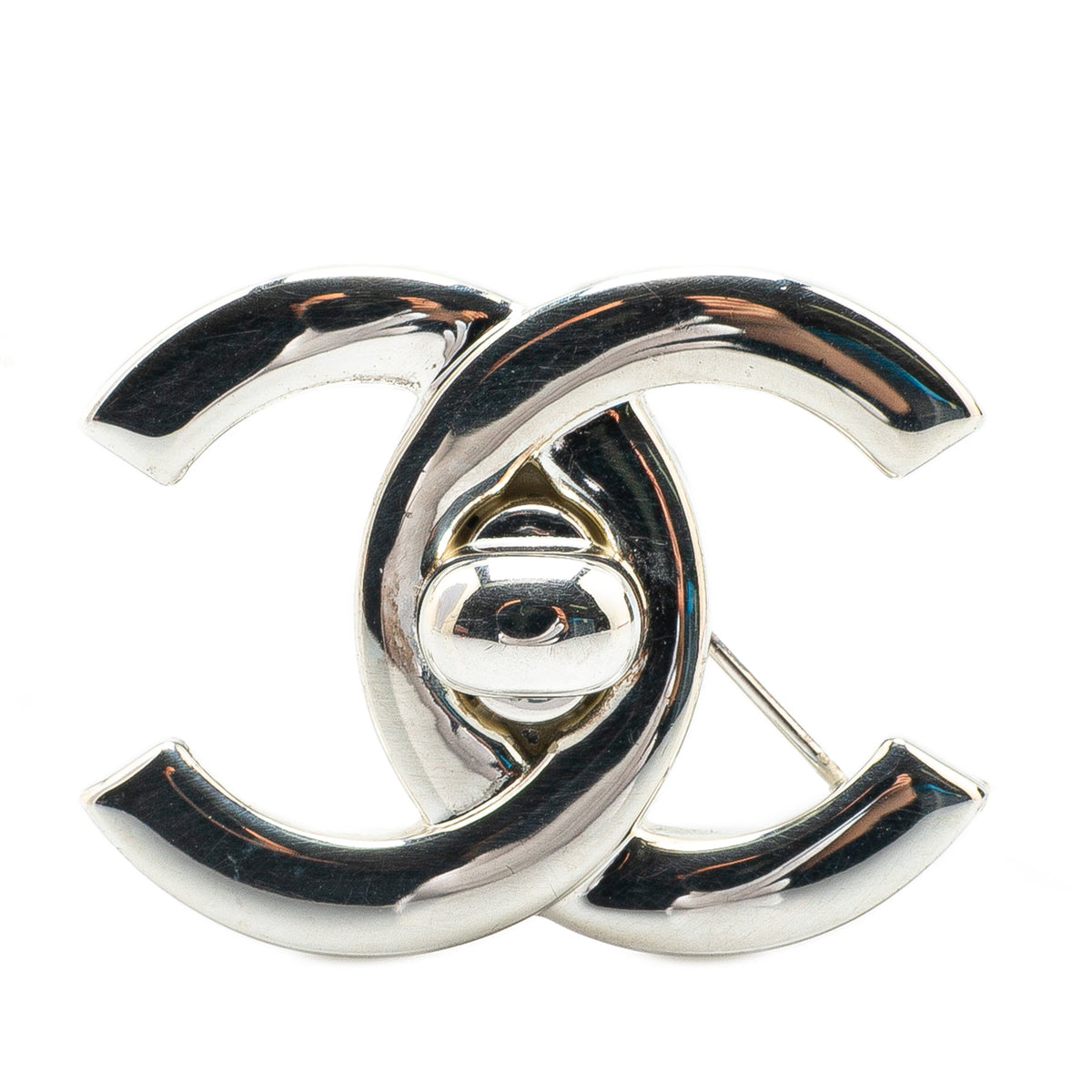 Silver Chanel Silver CC Turn-Lock Brooch