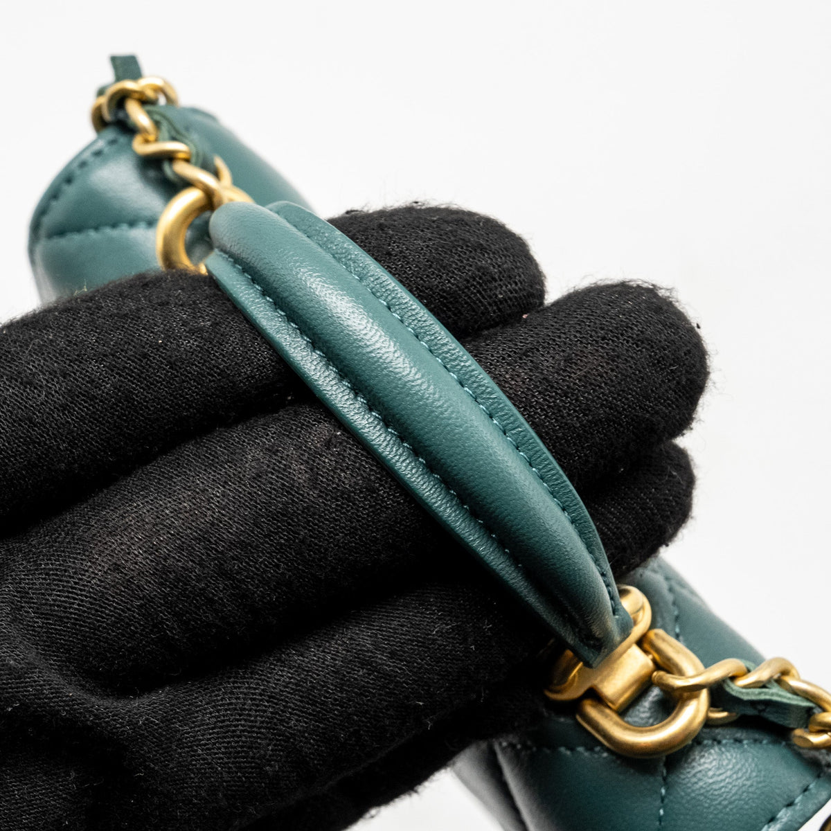 Chanel top handle mini flap bag lambskin Green GHW