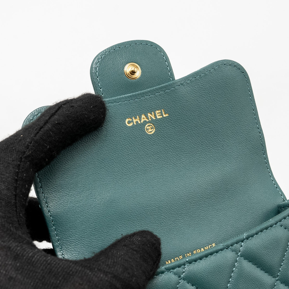 Chanel top handle mini flap bag lambskin Green GHW