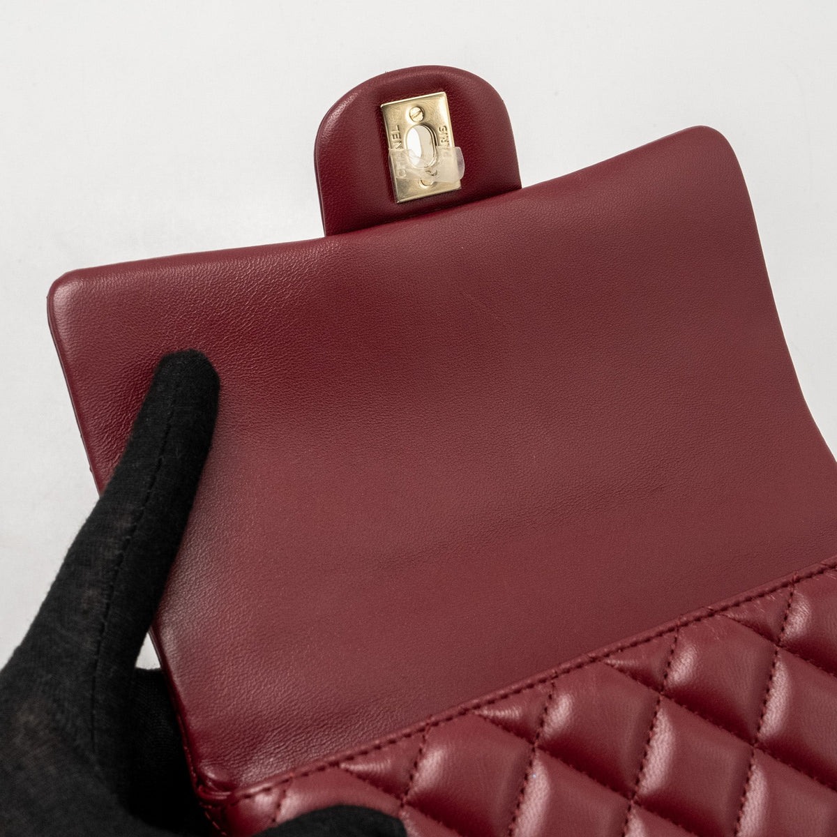 Chanel Top Handle Mini Rectangular Flap Bag Lambskin Burgundy LGHW (Microchip)