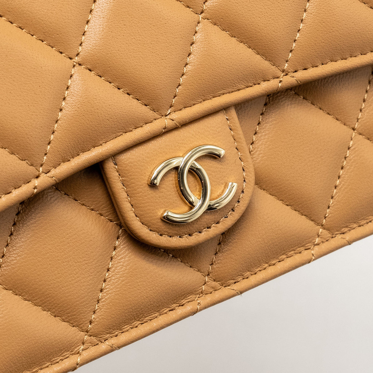 Chanel Top Handle Mini Flap Bag Lambskin Caramel LGHW (Microchip)