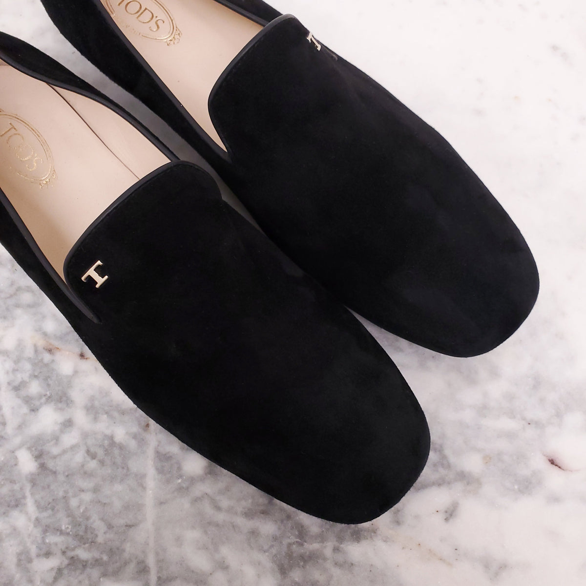TODS BLACK SUEDE LOAFERS - SIZE 38