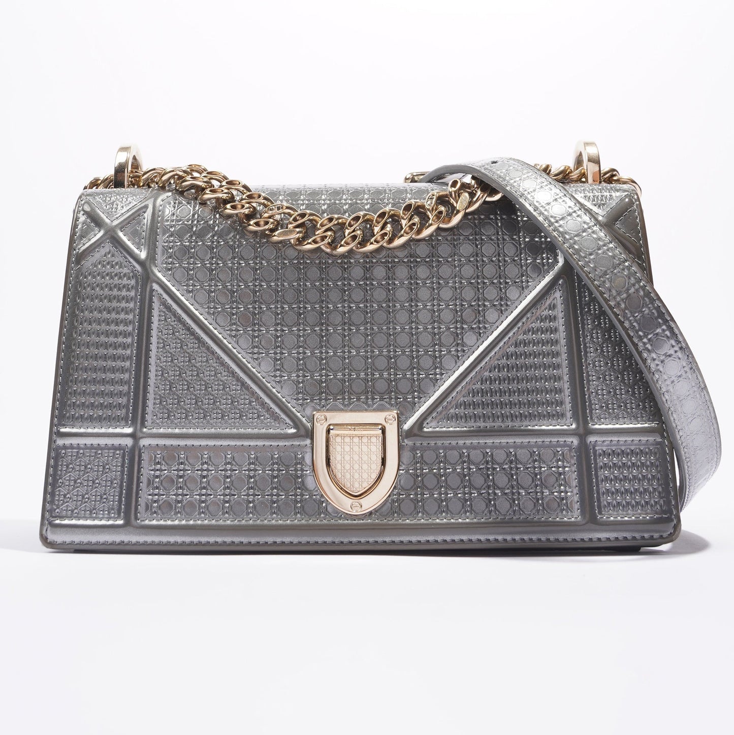 Christian Dior Diorama Silver Patent Leather Small