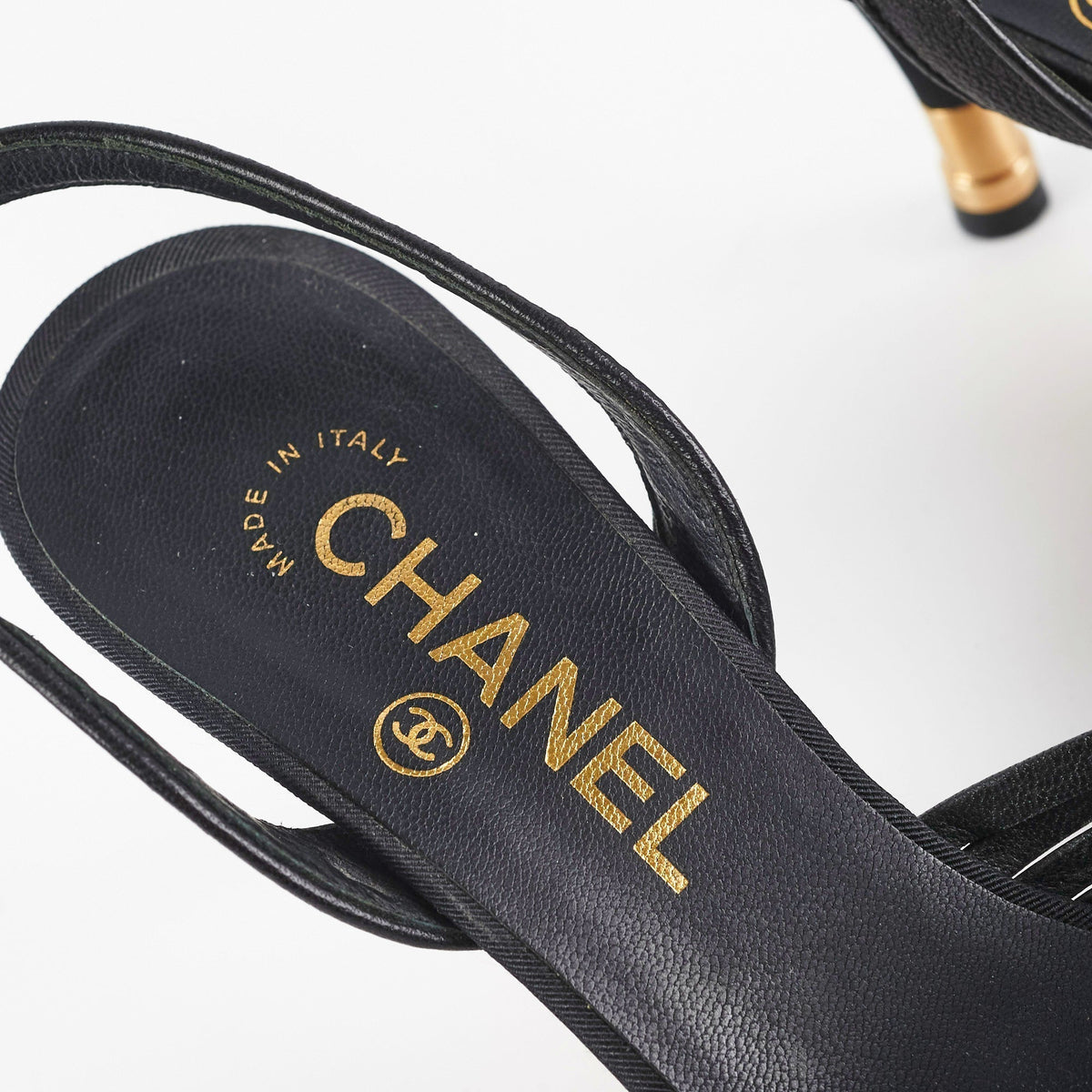 Chanel Sandals Heels Black Size 37.5