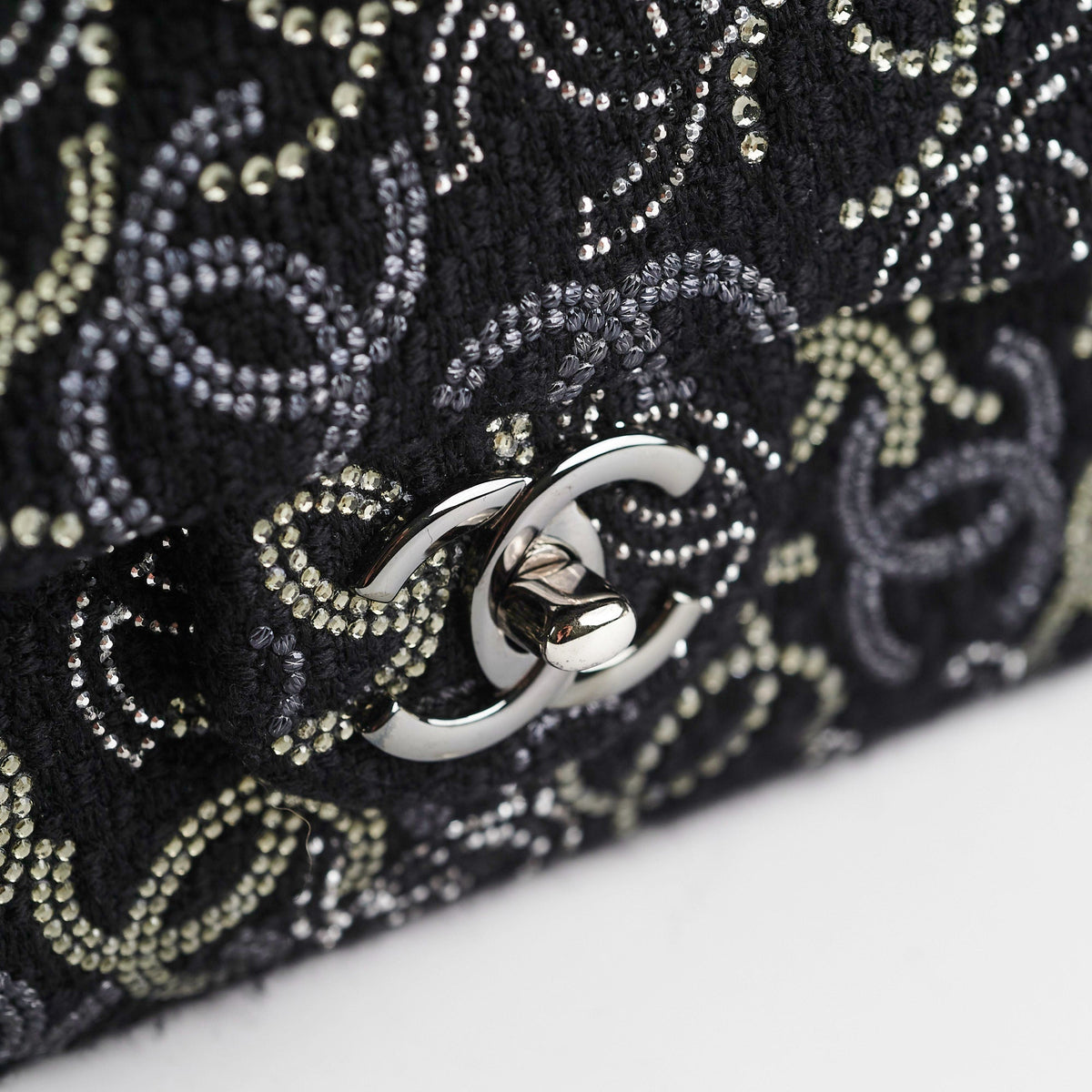 Chanel Seasonal Medium Large Tweed Crystals Black