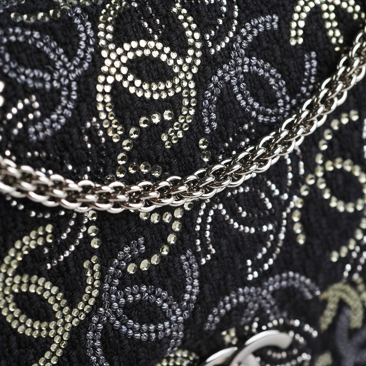 Chanel Seasonal Medium Large Tweed Crystals Black
