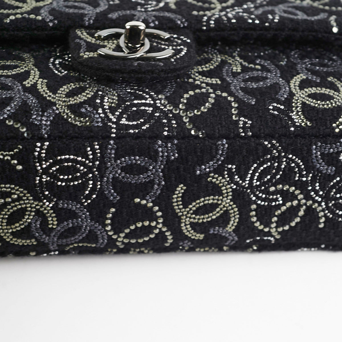 Chanel Seasonal Medium Large Tweed Crystals Black