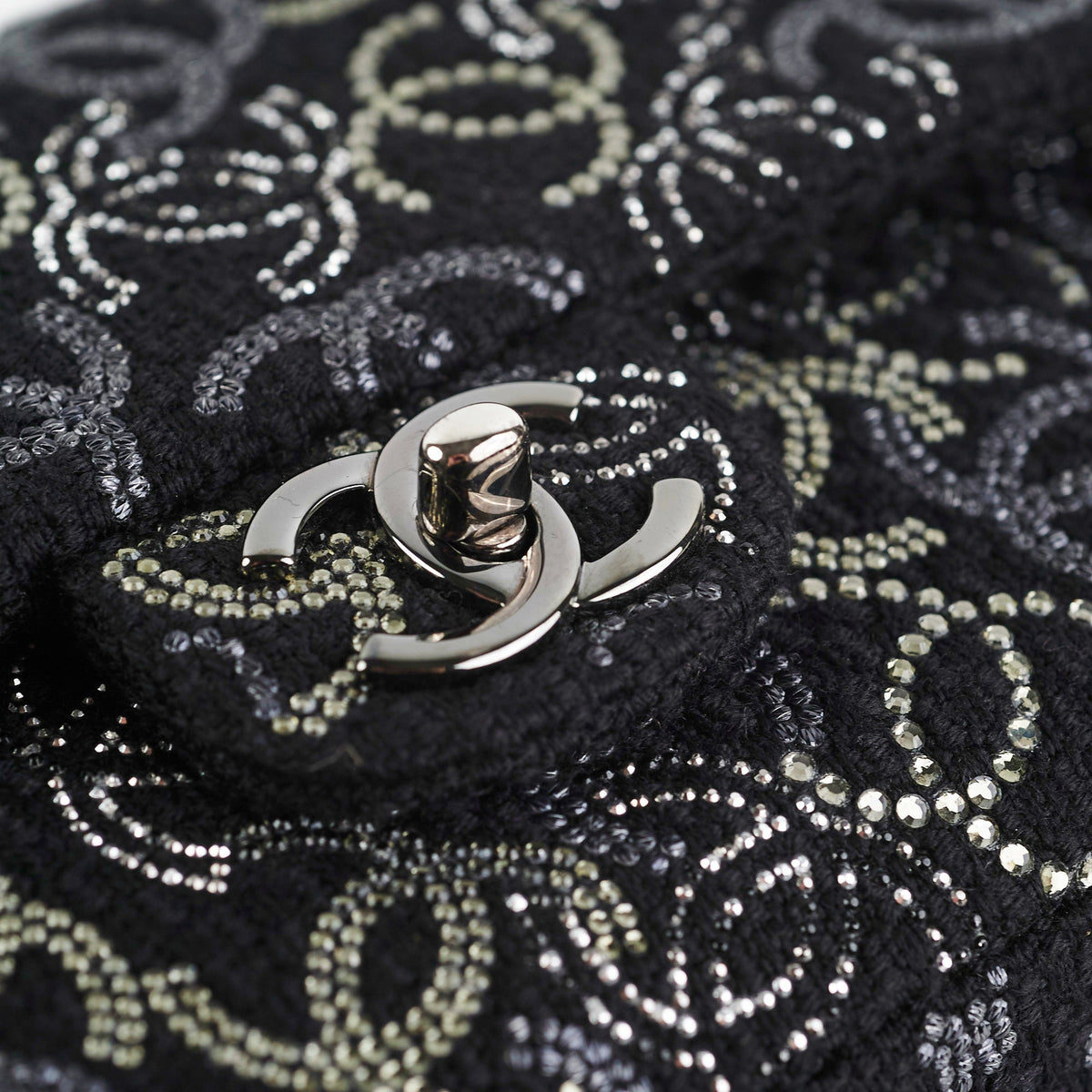 Chanel Seasonal Medium Large Tweed Crystals Black