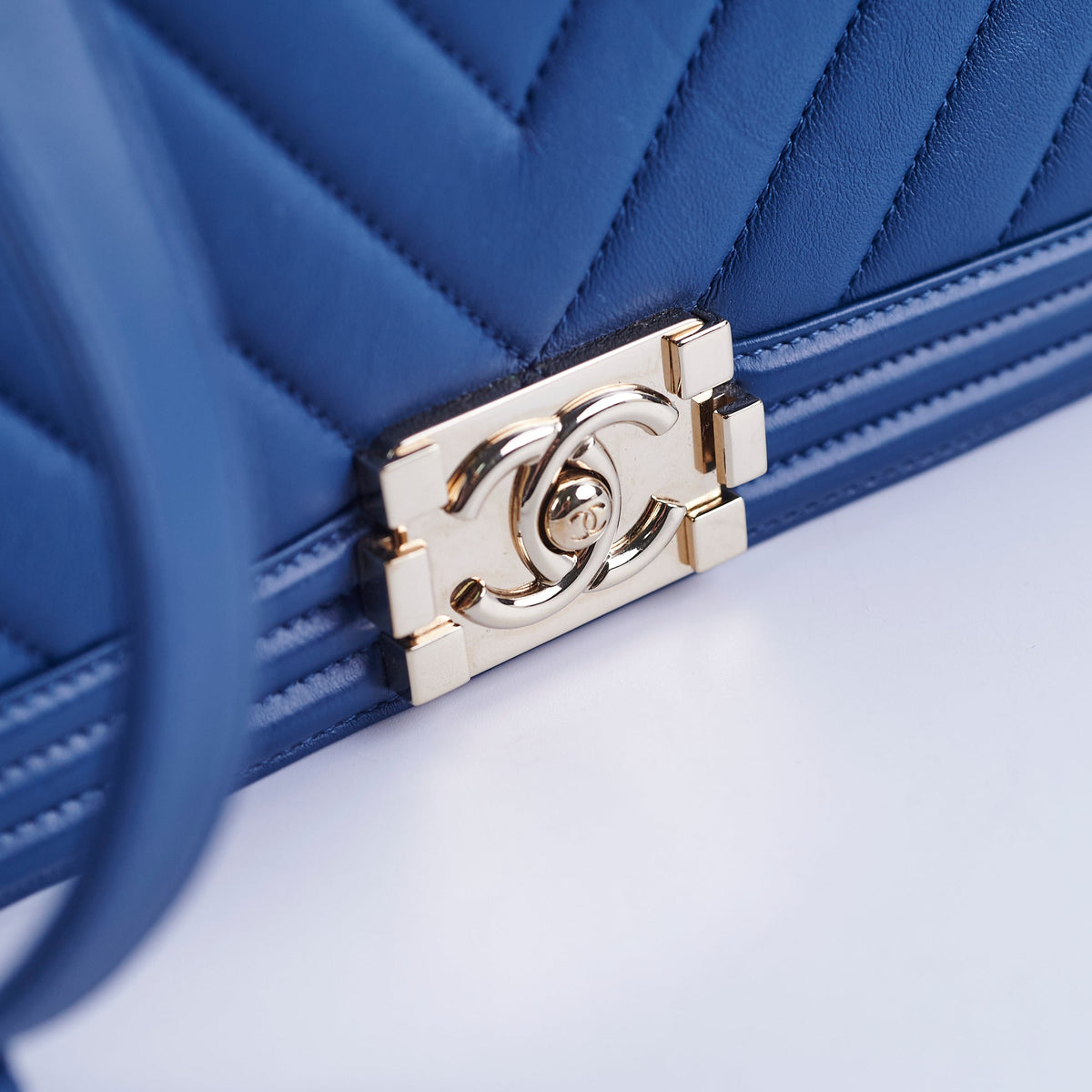 Chanel Old Medium Boy Chevron Lambskin Blue Bag