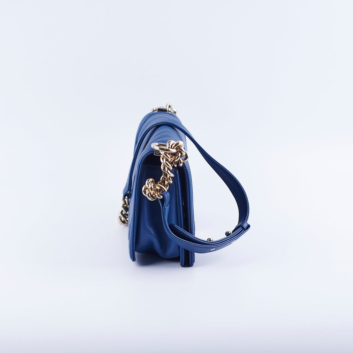 Chanel Old Medium Boy Chevron Lambskin Blue Bag