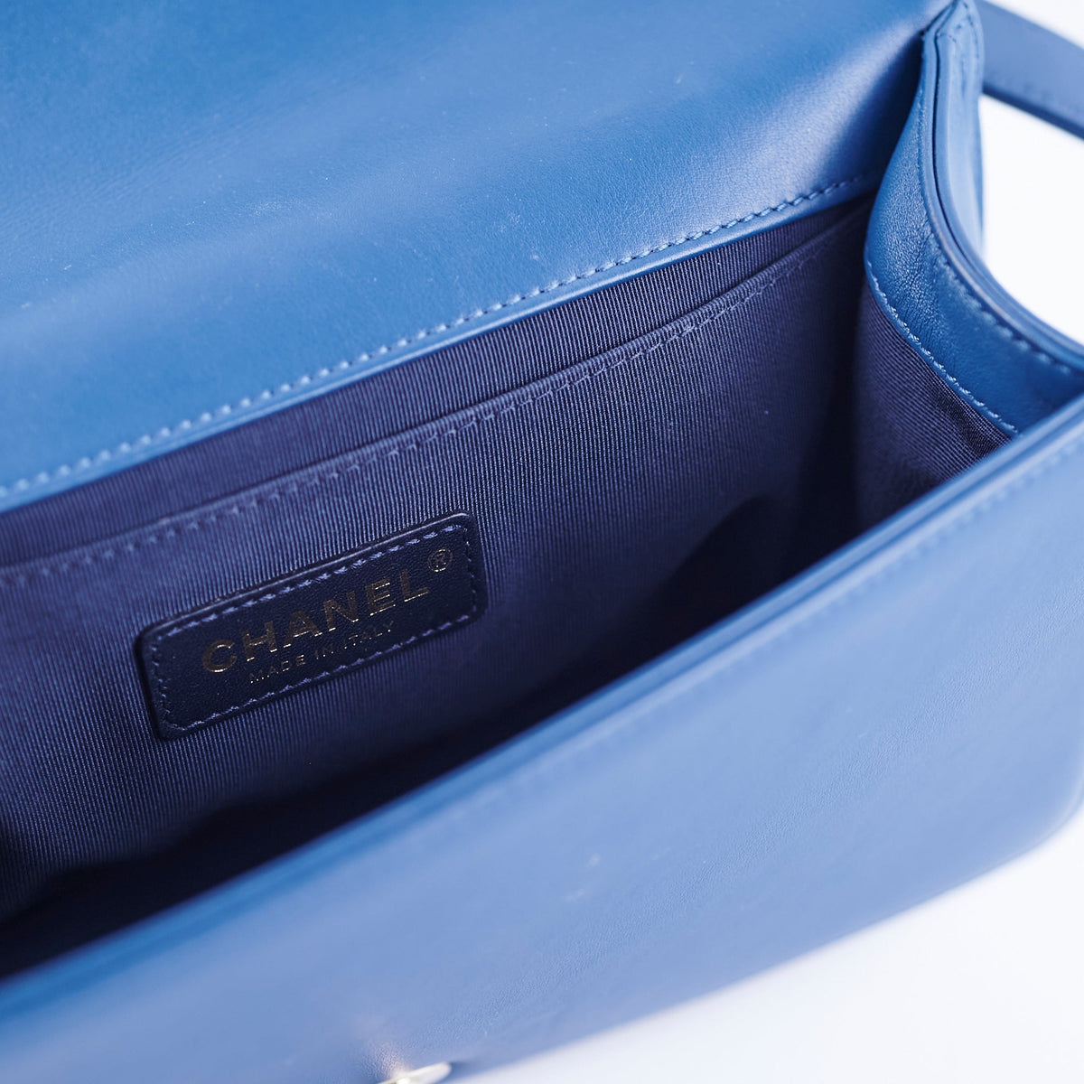 Chanel Old Medium Boy Chevron Lambskin Blue Bag