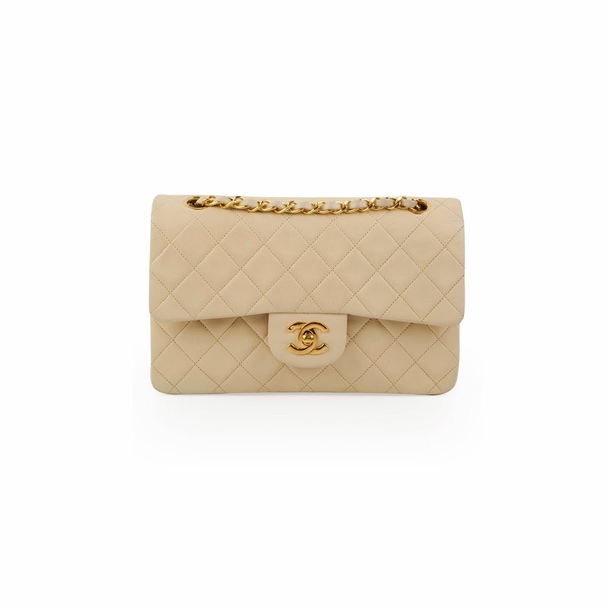 Chanel Small Vintage Double Flap Lambskin Beige