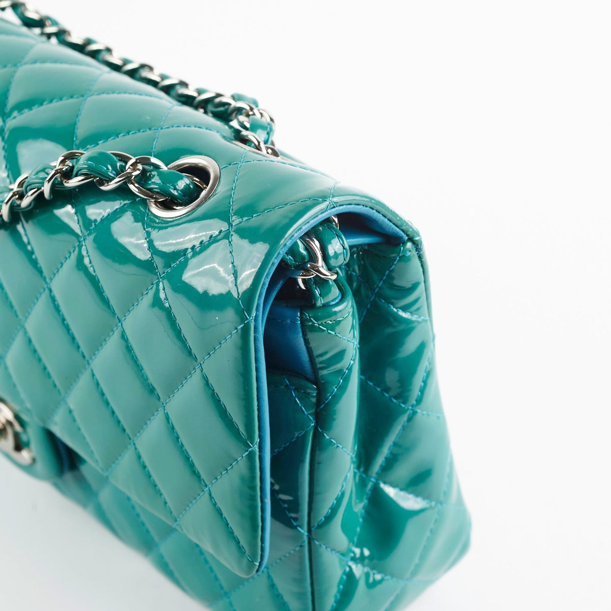 Chanel Quilted Patent Medium Large Classic Flap Teal