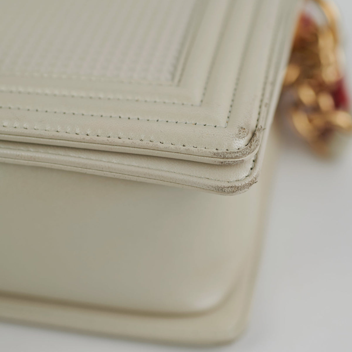 Chanel Old Medium Cube Embossed Boy White