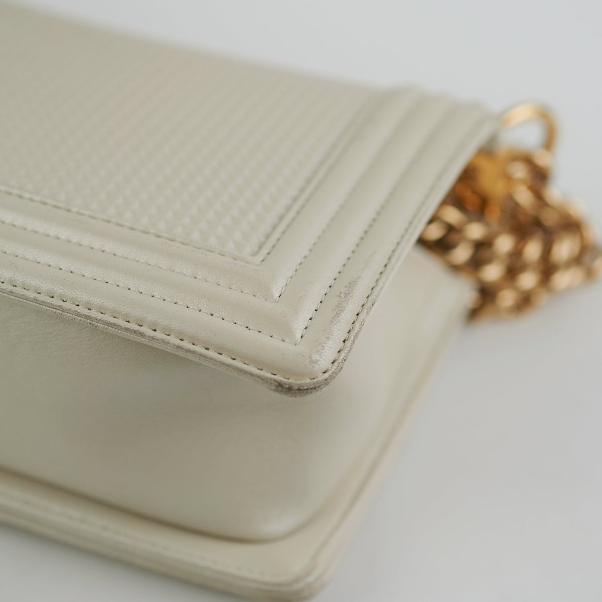 Chanel Old Medium Cube Embossed Boy White