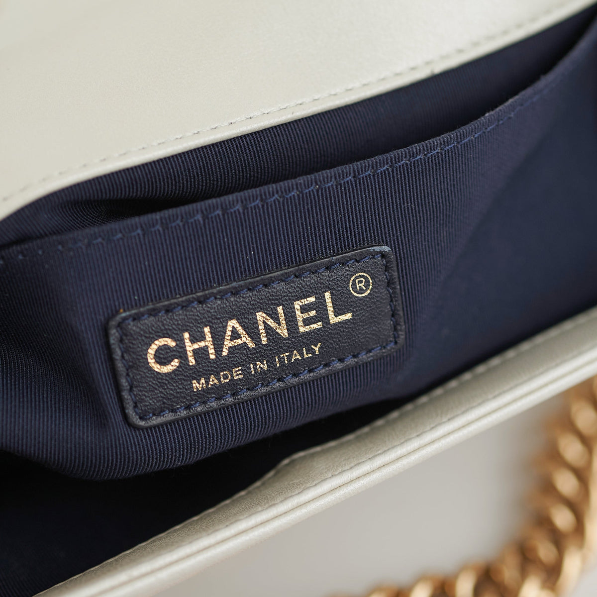 Chanel Old Medium Cube Embossed Boy White