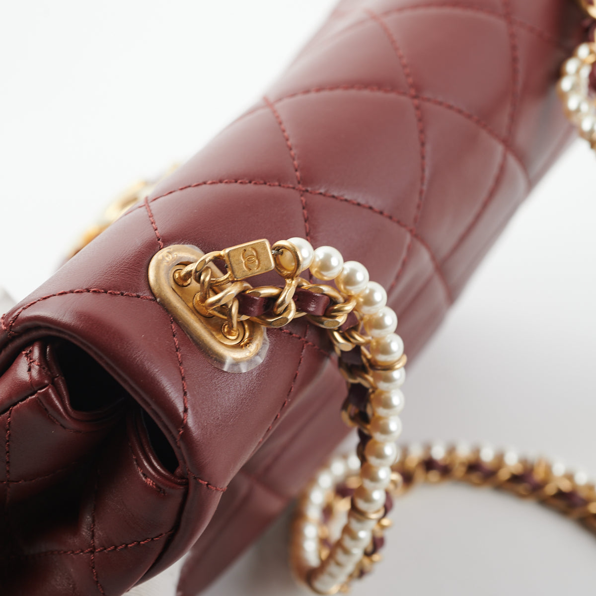 Chanel Quilted Crystal Pearls Flap Burgundy