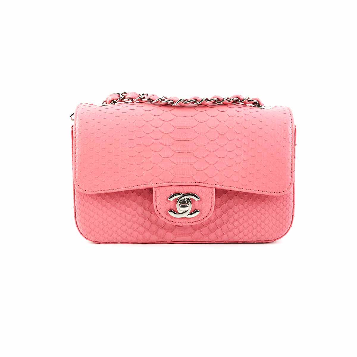 Chanel Python Rectangular Mini Classic Flap Pink