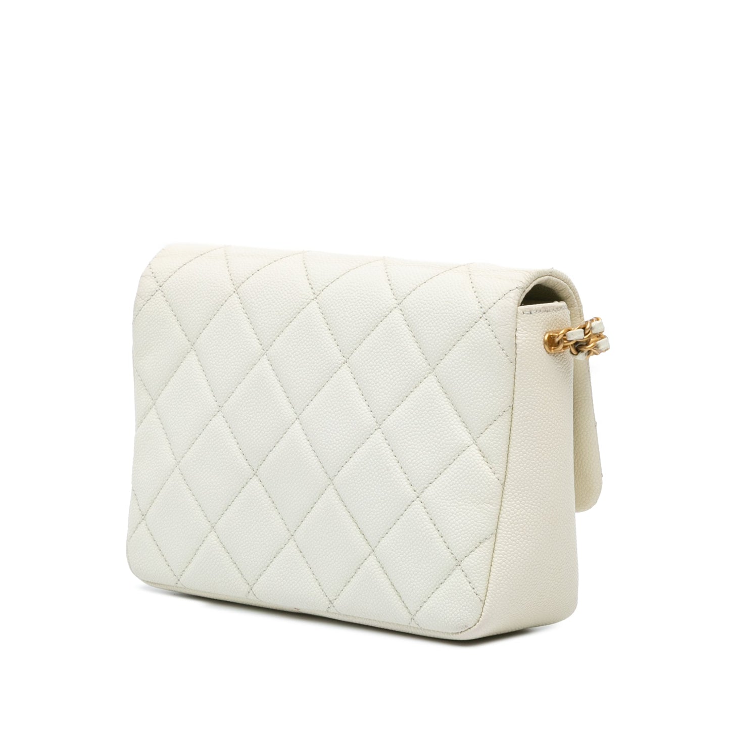 White Chanel Small Quilted Caviar Chain Melody Flap Crossbody Bag