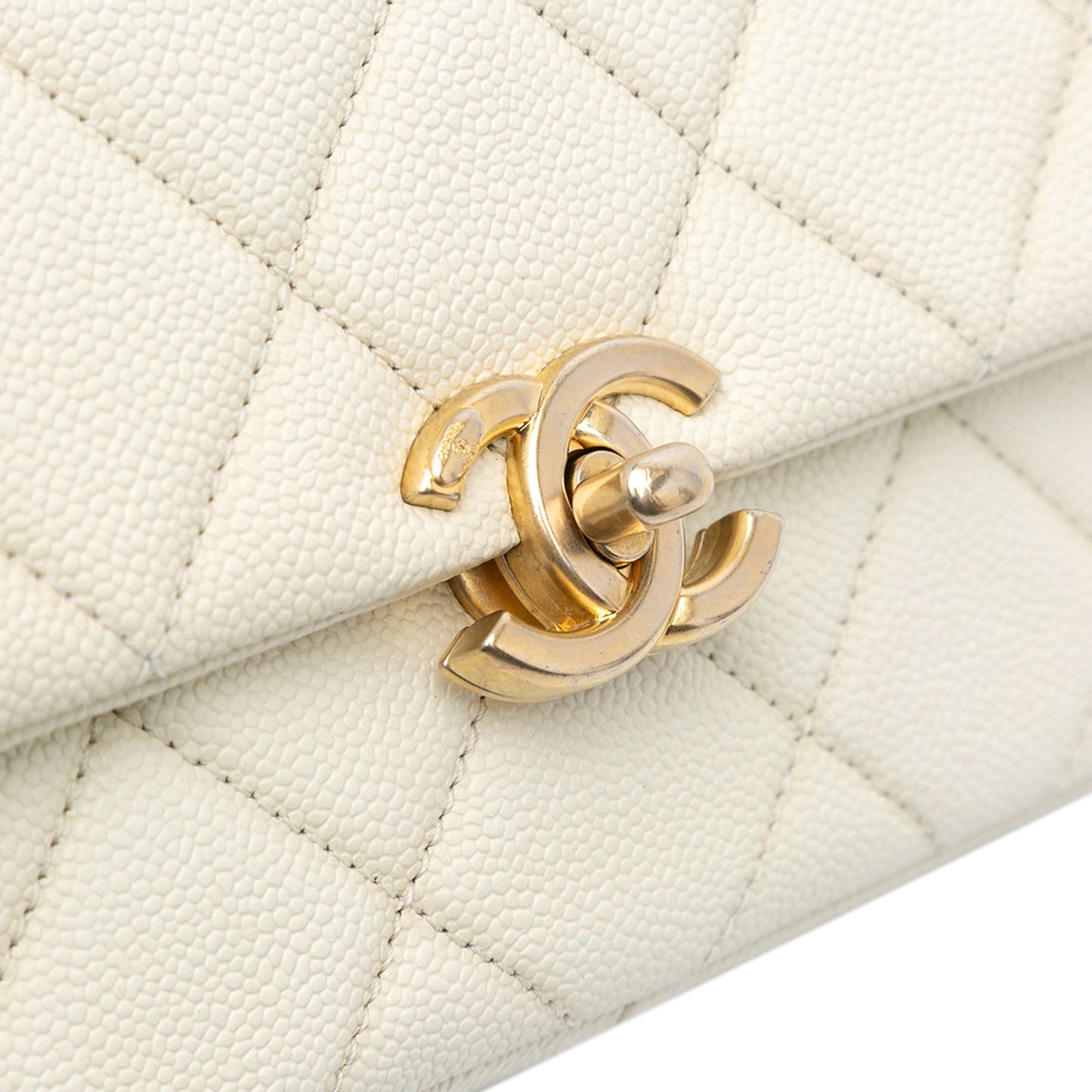 White Chanel Small Quilted Caviar Chain Melody Flap Crossbody Bag