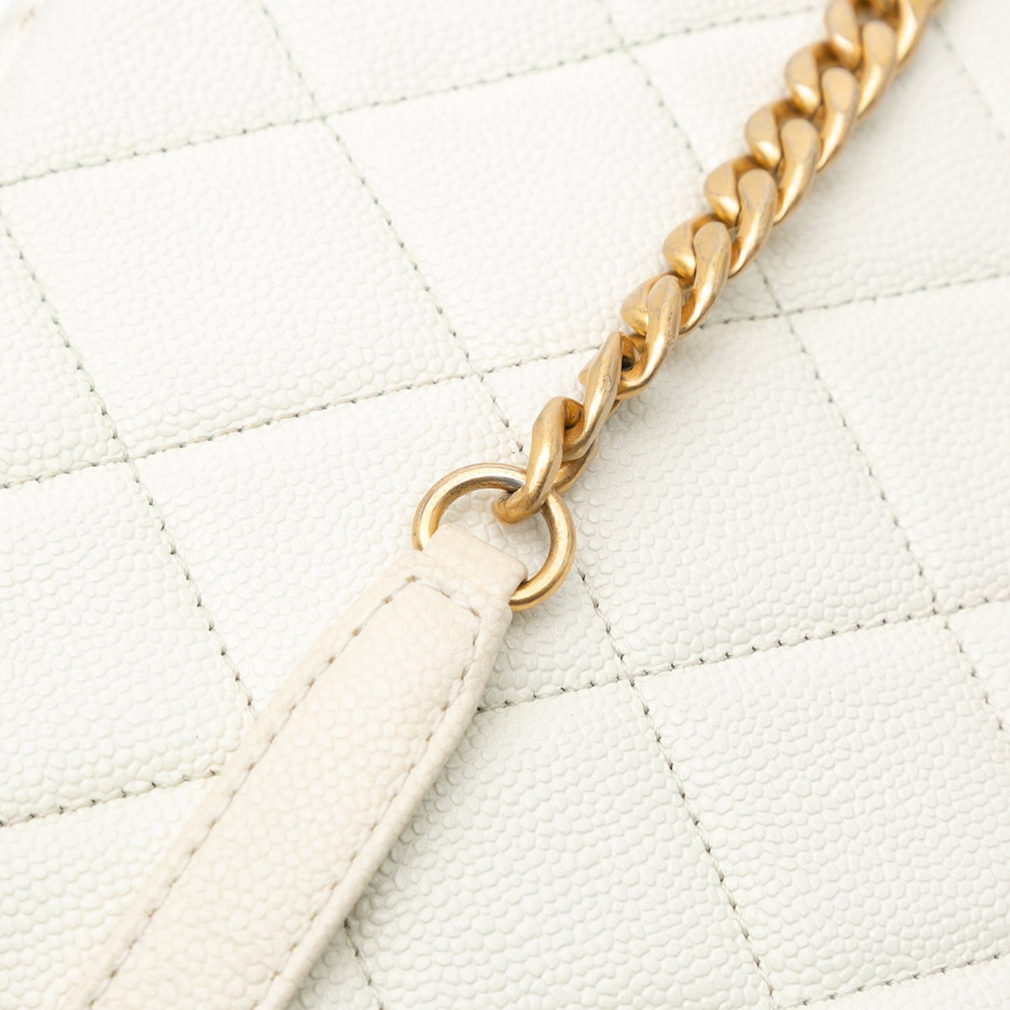 White Chanel Small Quilted Caviar Chain Melody Flap Crossbody Bag