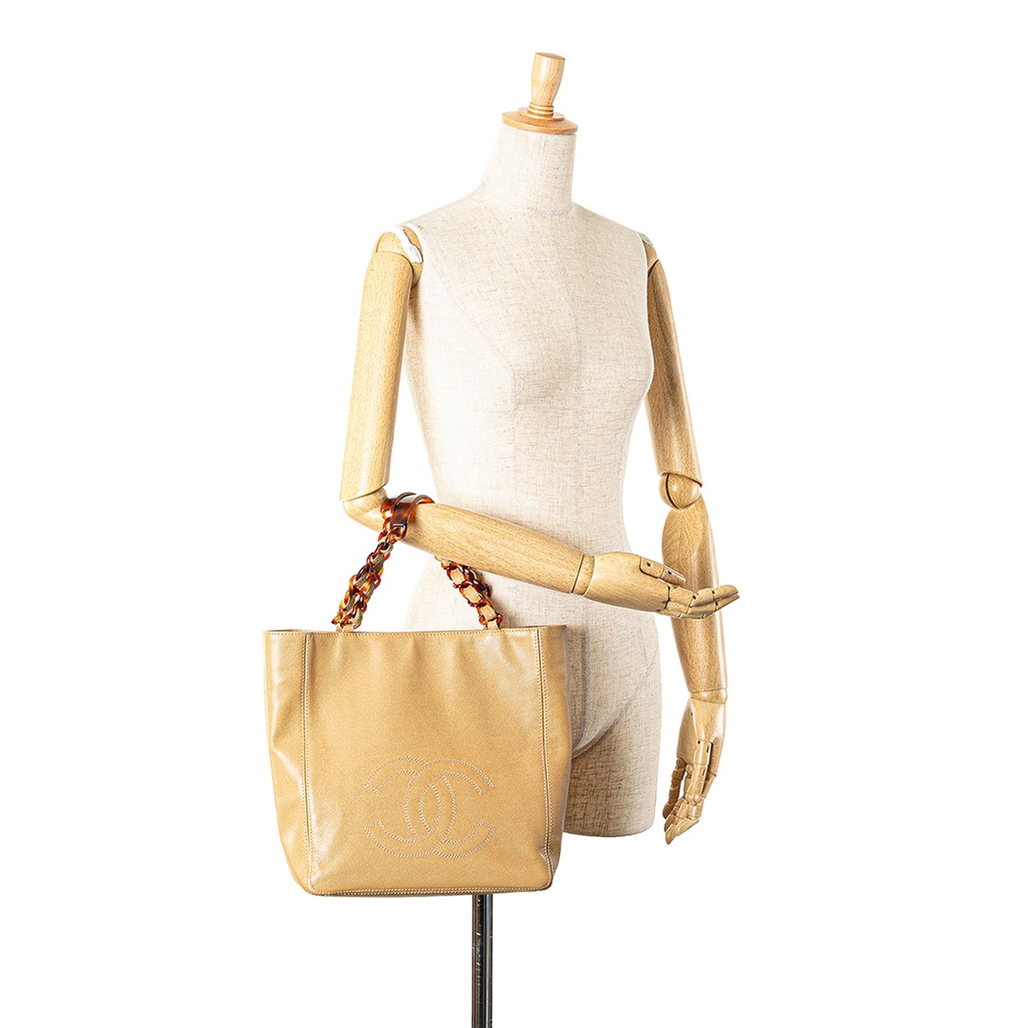 Tan Chanel CC Caviar Tortoise Chain Tote Bag