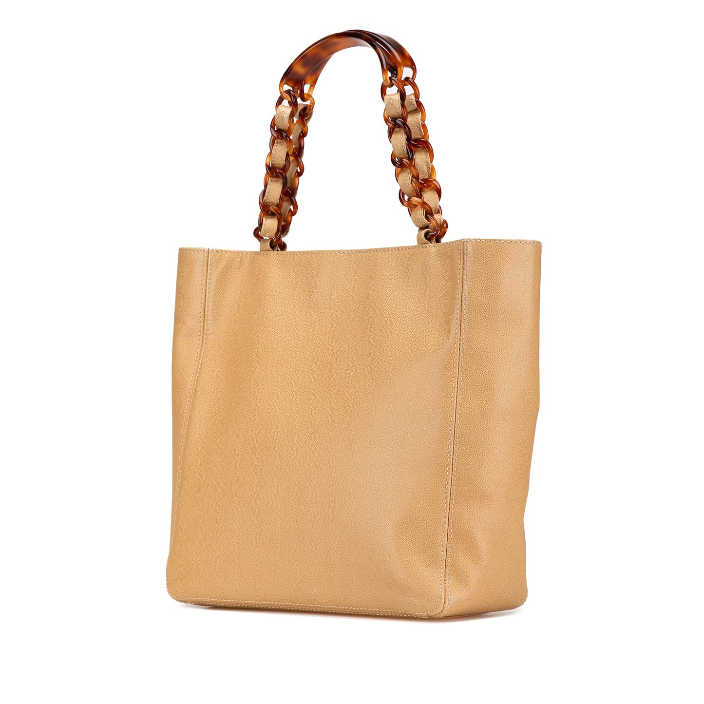 Tan Chanel CC Caviar Tortoise Chain Tote Bag