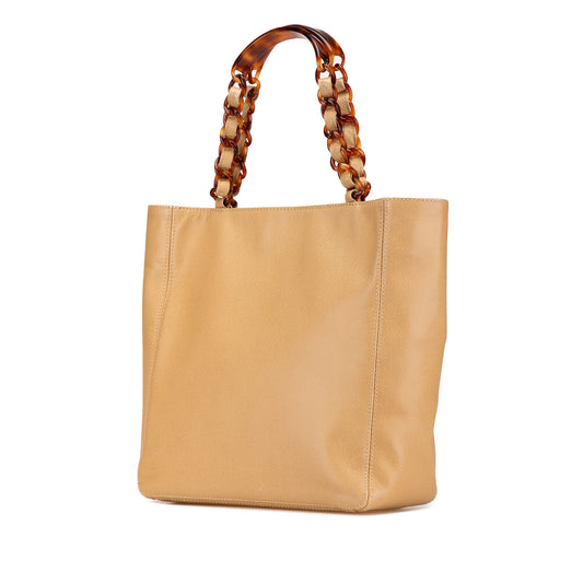 Tan Chanel CC Caviar Tortoise Chain Tote Bag