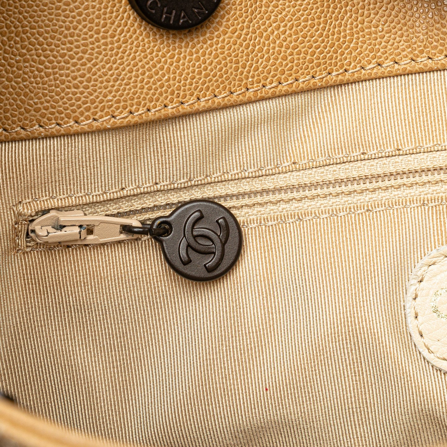 Tan Chanel CC Caviar Tortoise Chain Tote Bag