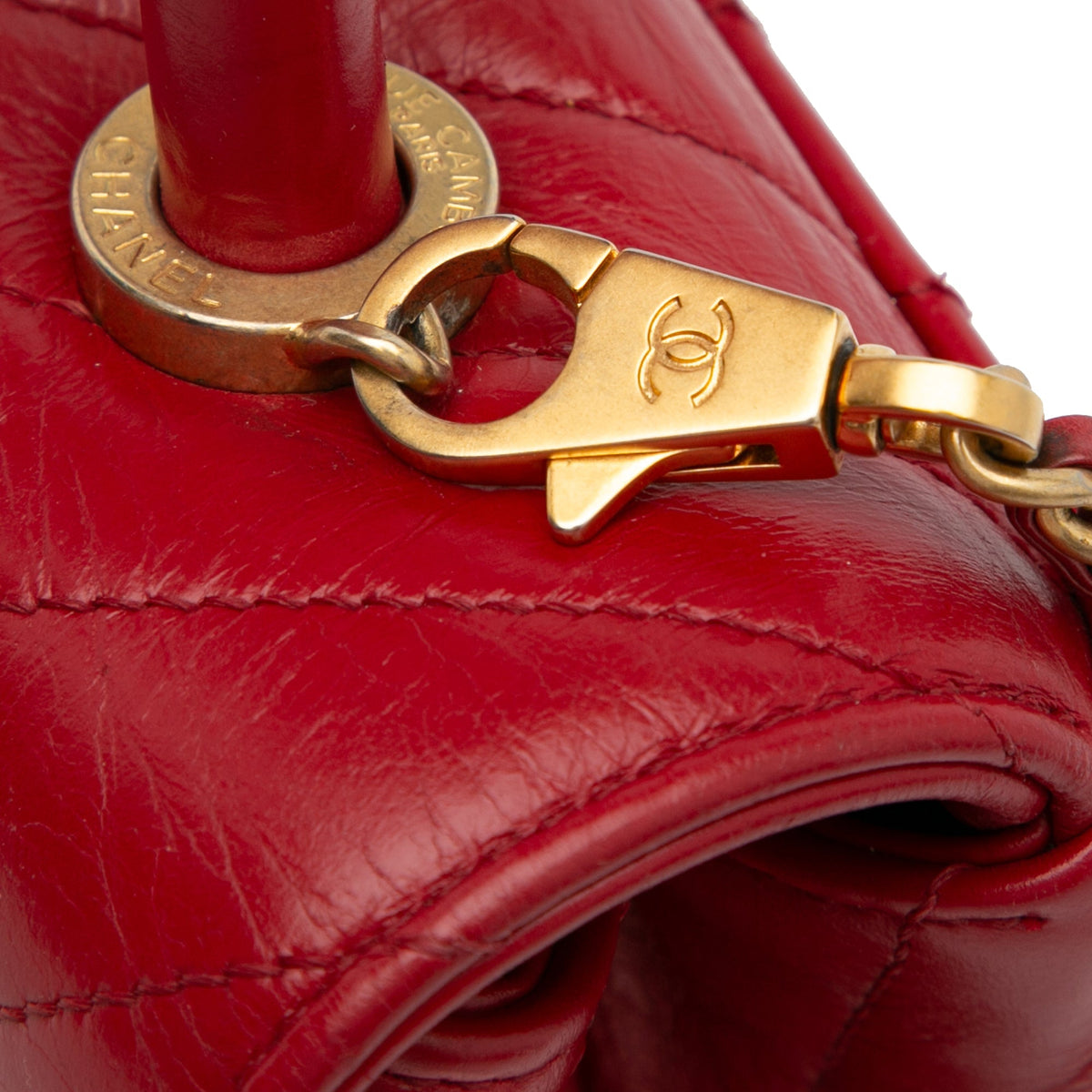 Red Chanel Small Lambskin Chevron Coco Top Handle Bag Satchel