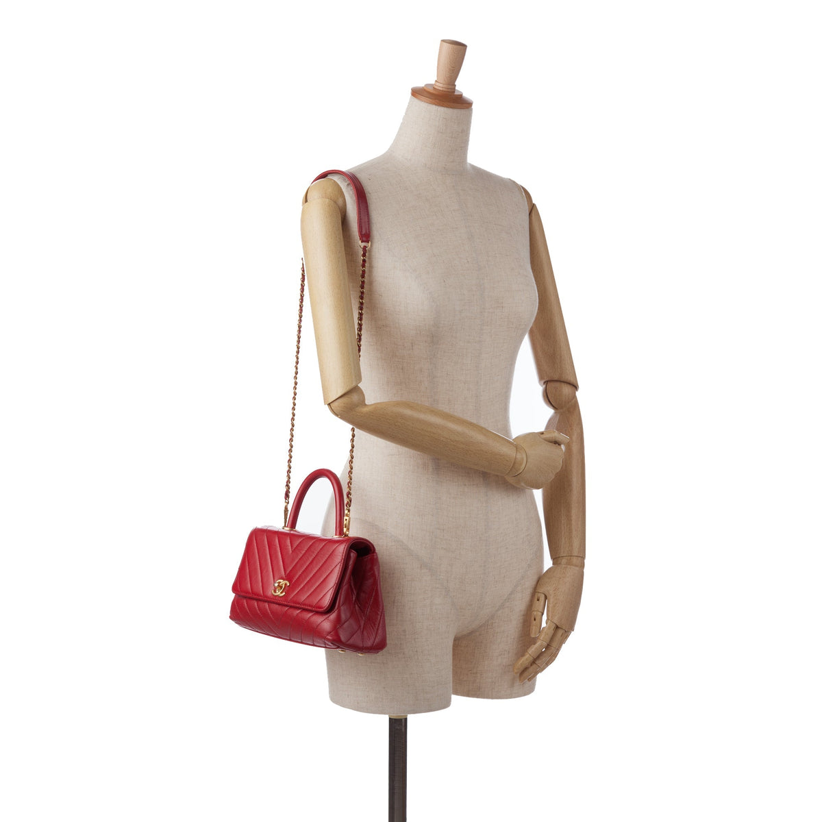 Red Chanel Small Lambskin Chevron Coco Top Handle Bag Satchel