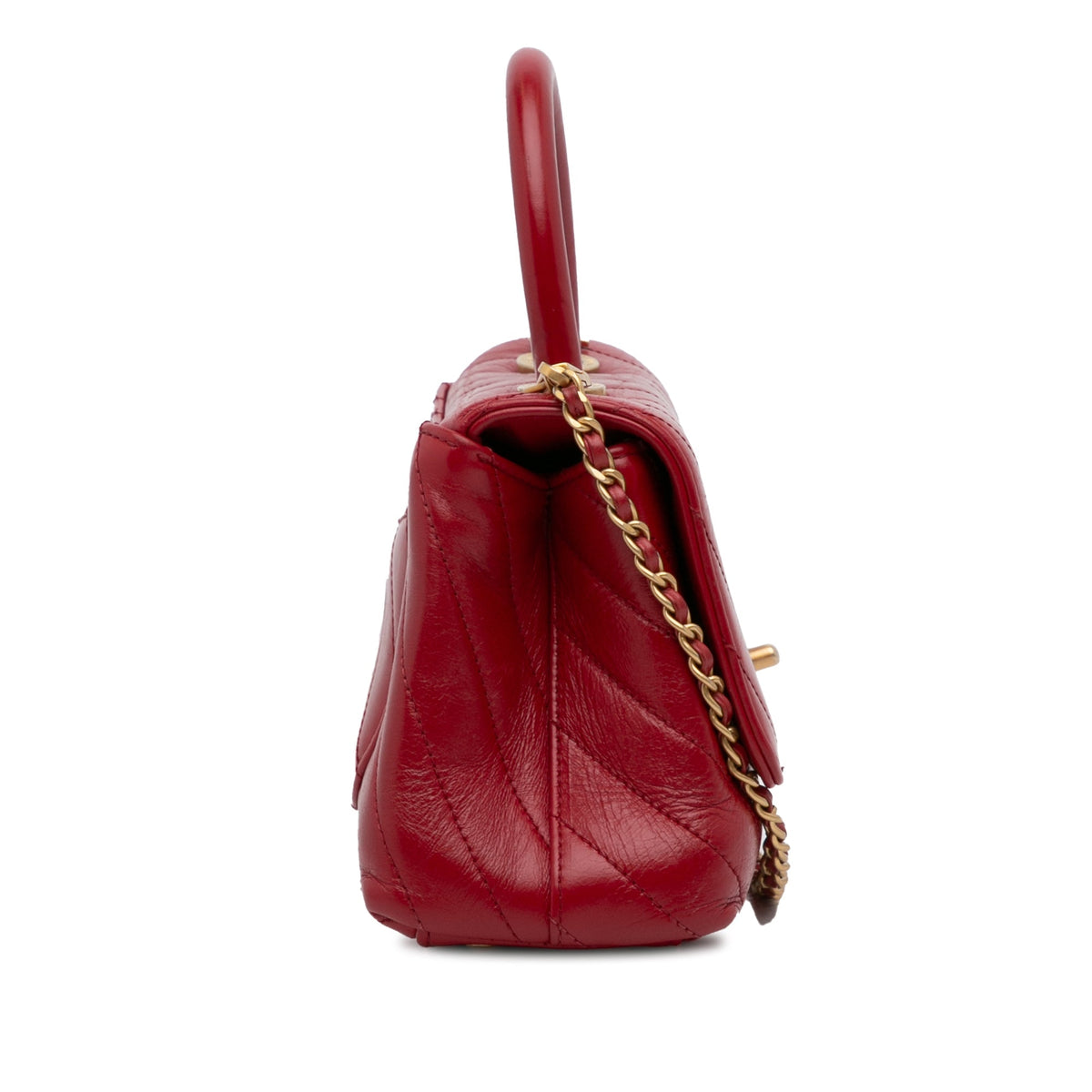 Red Chanel Small Lambskin Chevron Coco Top Handle Bag Satchel