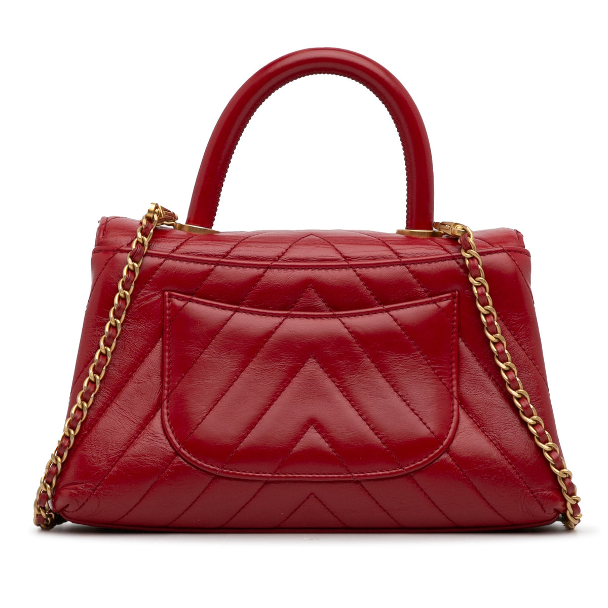 Red Chanel Small Lambskin Chevron Coco Top Handle Bag Satchel