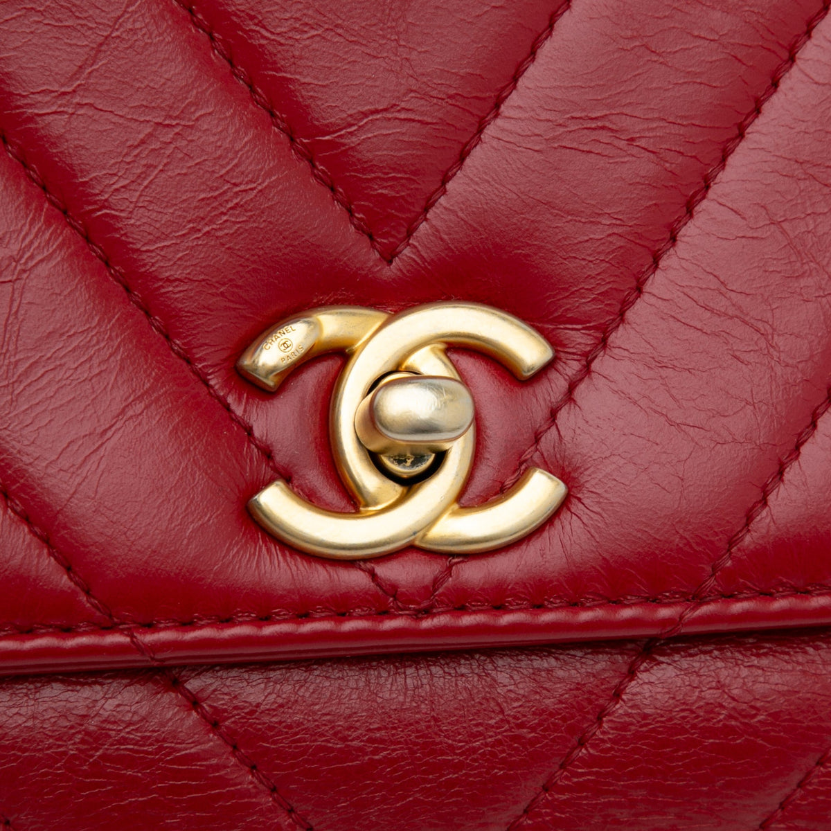 Red Chanel Small Lambskin Chevron Coco Top Handle Bag Satchel