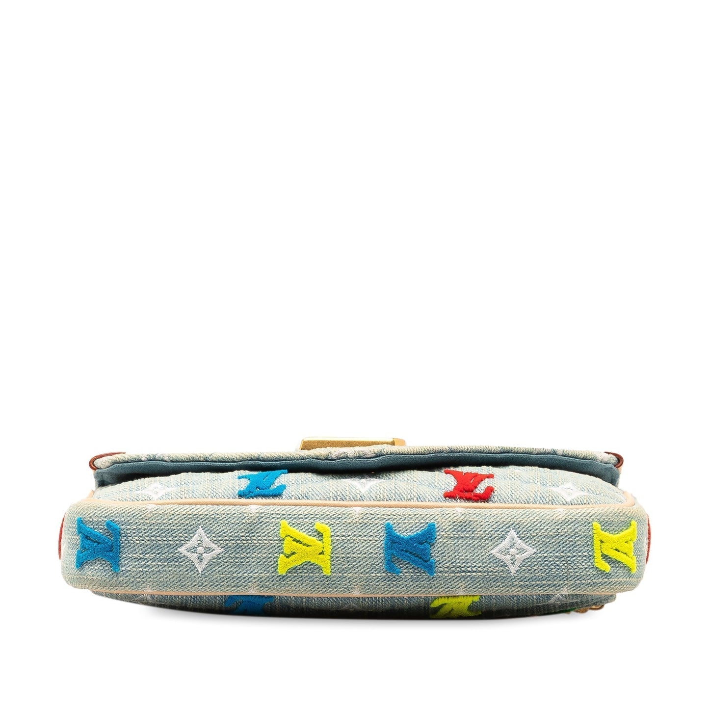 Blue Louis Vuitton Embroidered Monogram Denim New Wave Chain Pochette Crossbody Bag