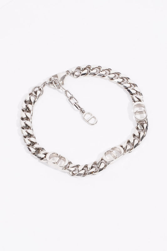 Christian Dior CD Iconic Thin Chain Link Bracelet Silver Base Metal