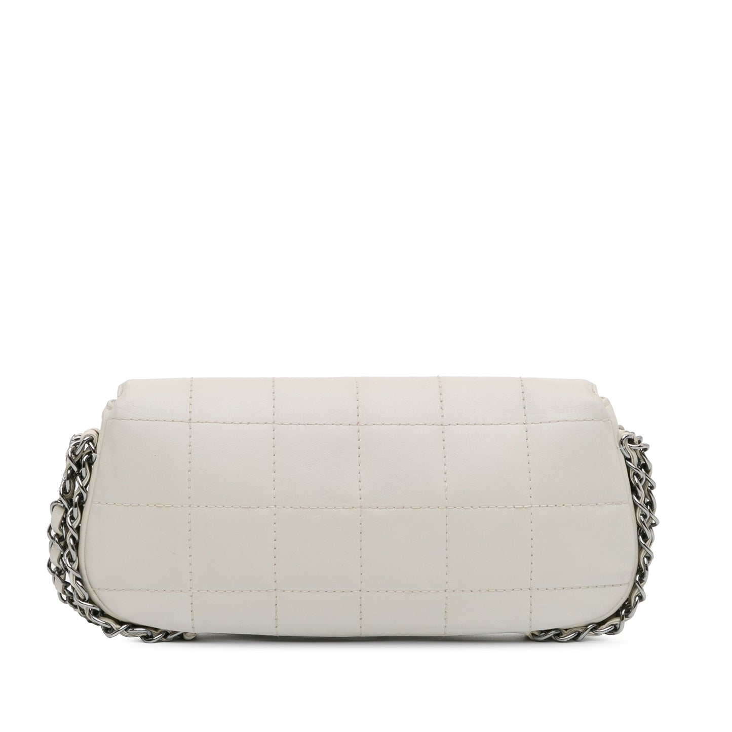 White Chanel Choco Bar Lambskin 3 Chain Single Flap Shoulder Bag