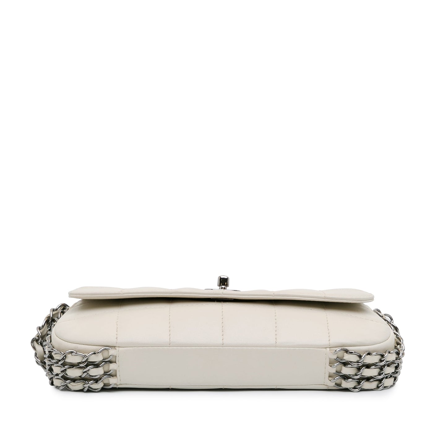 White Chanel Choco Bar Lambskin 3 Chain Single Flap Shoulder Bag