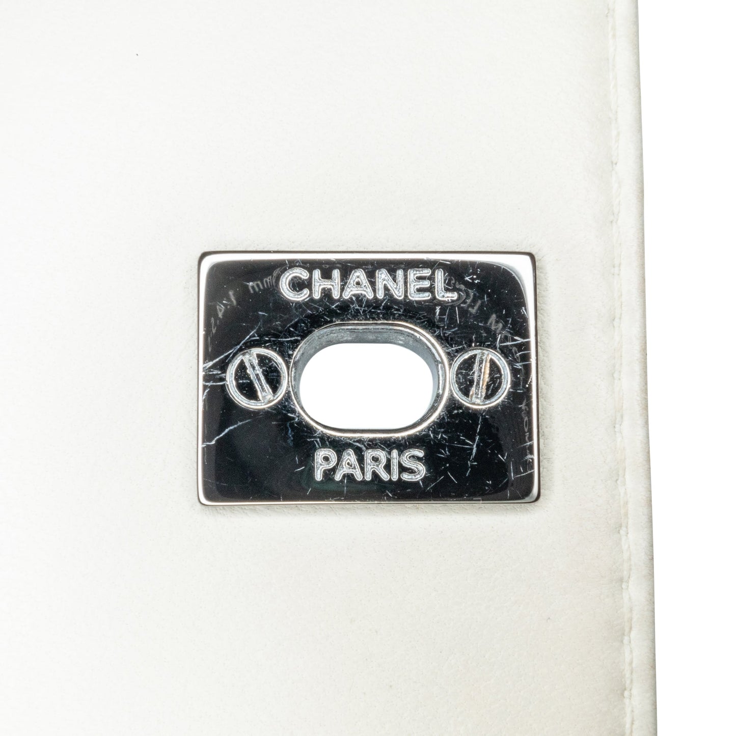 White Chanel Choco Bar Lambskin 3 Chain Single Flap Shoulder Bag