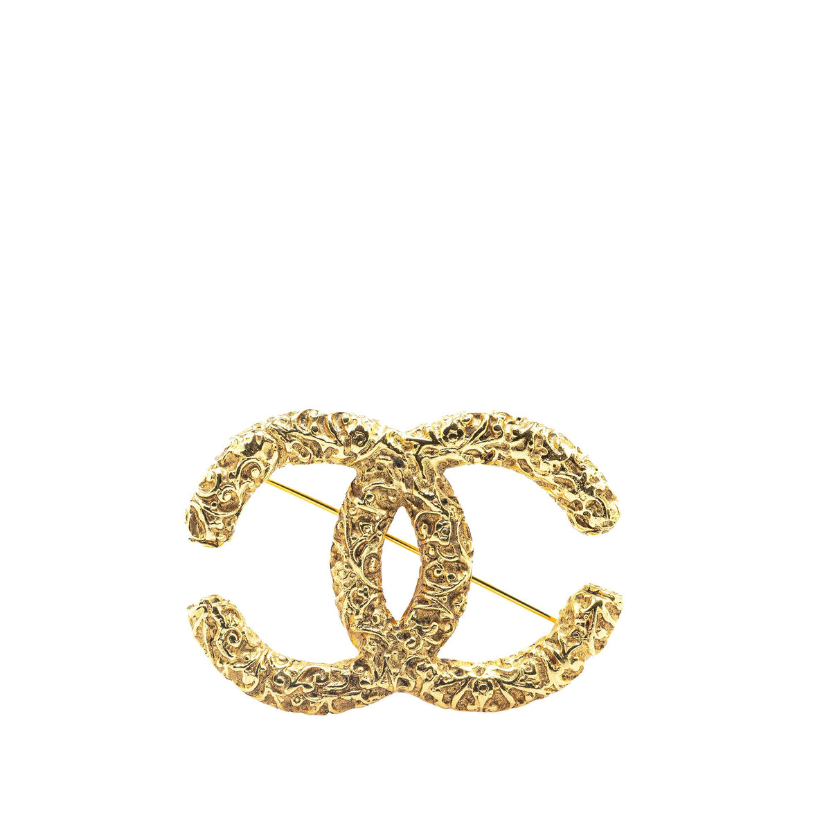Gold Chanel Gold Plated CC Brooch