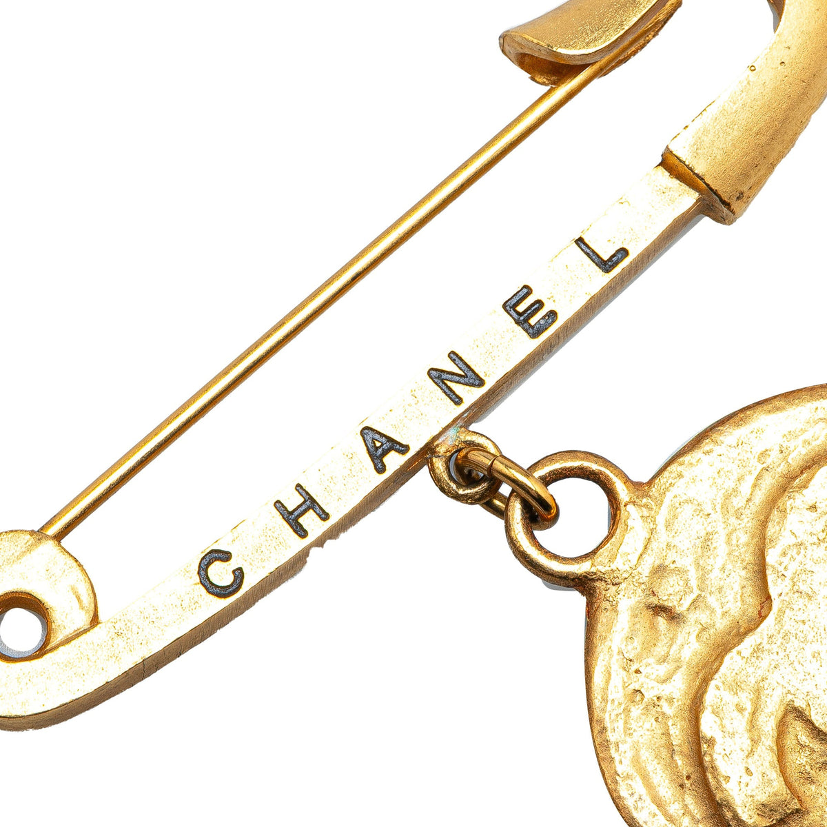 Gold Chanel Gold Plated CC Medallion Safety Pin Brooch