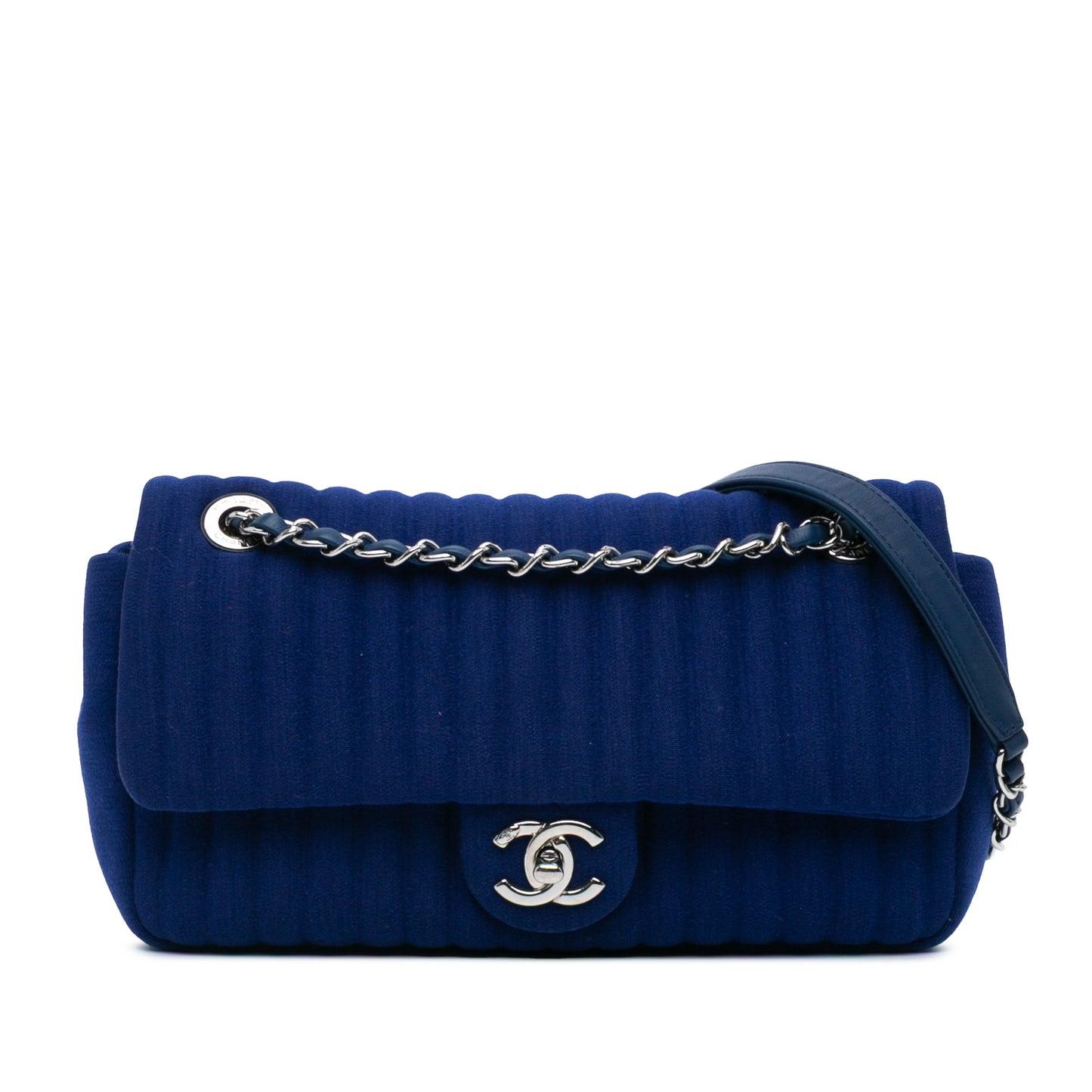 Blue Chanel Medium Vertical Quilted Jersey Chain Flap Shoulder Bag