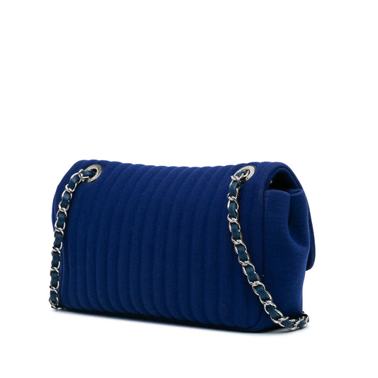 Blue Chanel Medium Vertical Quilted Jersey Chain Flap Shoulder Bag