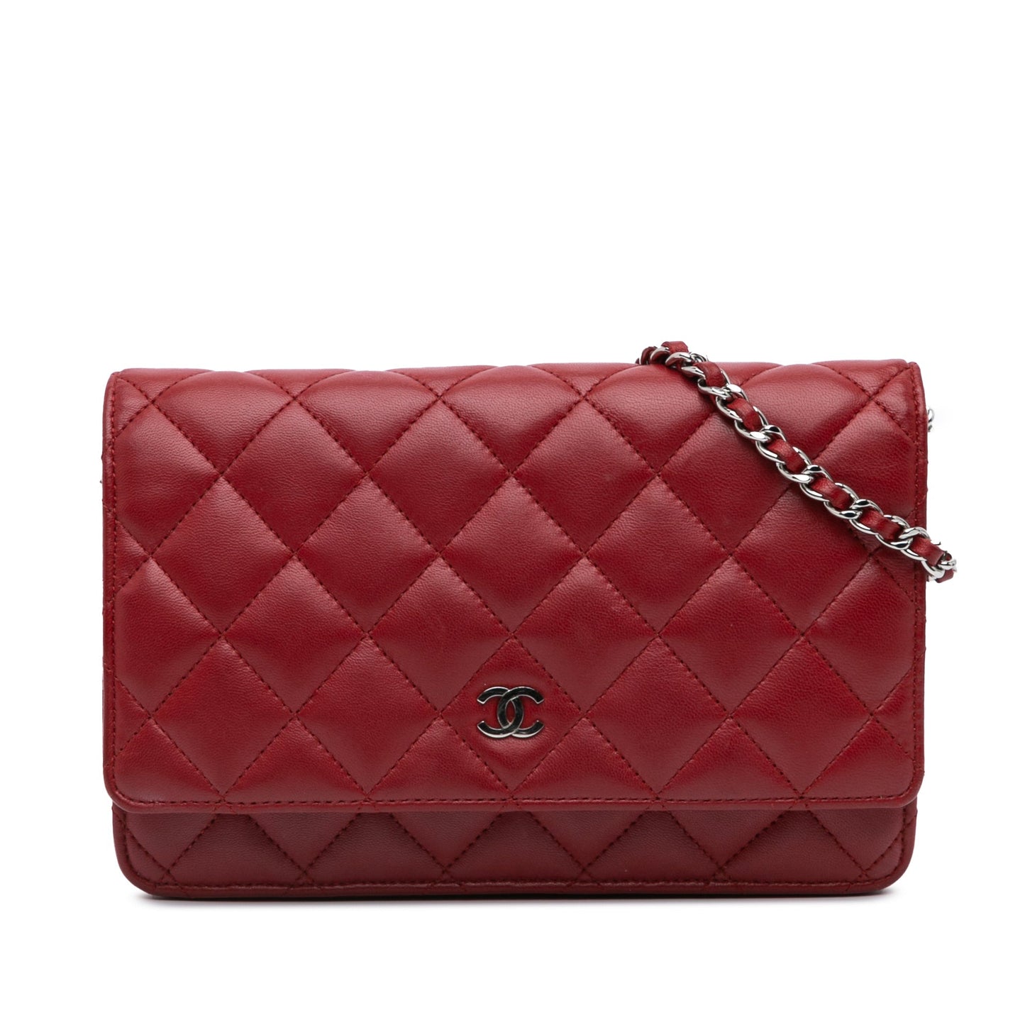 Red Chanel Classic Lambskin Wallet on Chain Crossbody Bag
