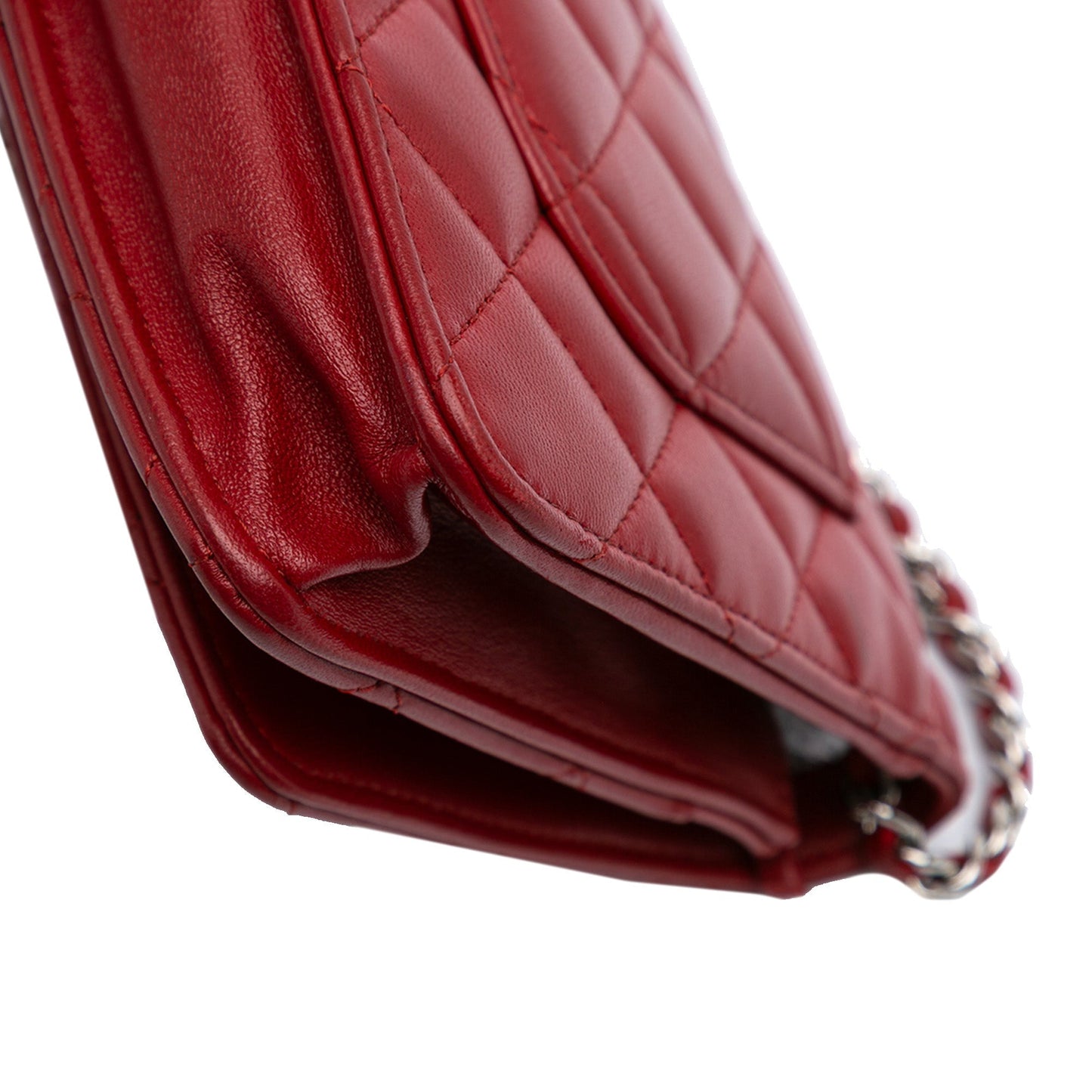 Red Chanel Classic Lambskin Wallet on Chain Crossbody Bag