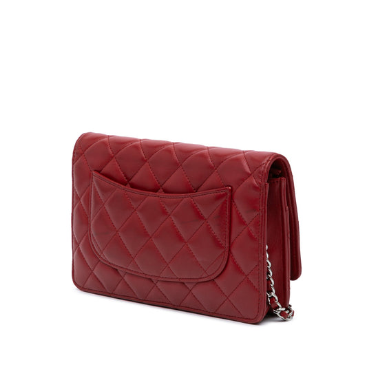 Red Chanel Classic Lambskin Wallet on Chain Crossbody Bag