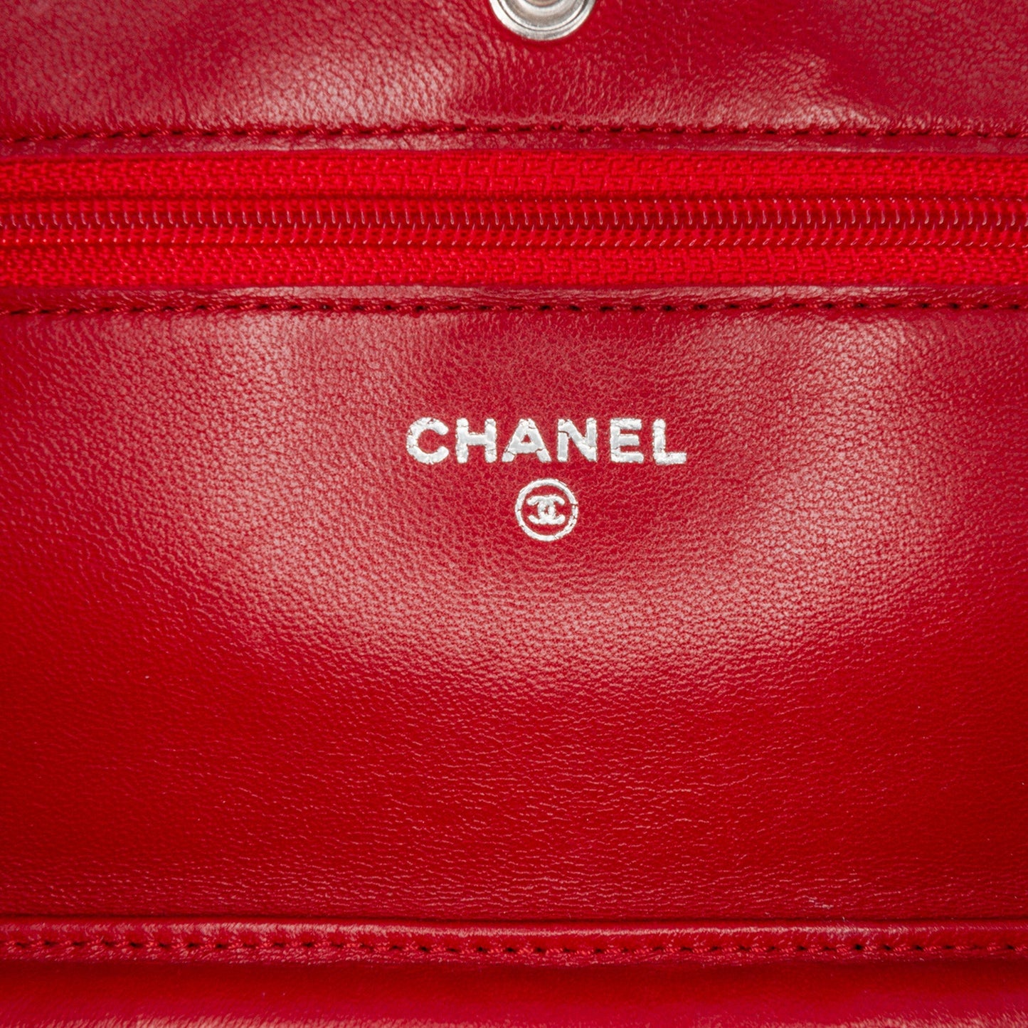 Red Chanel Classic Lambskin Wallet on Chain Crossbody Bag